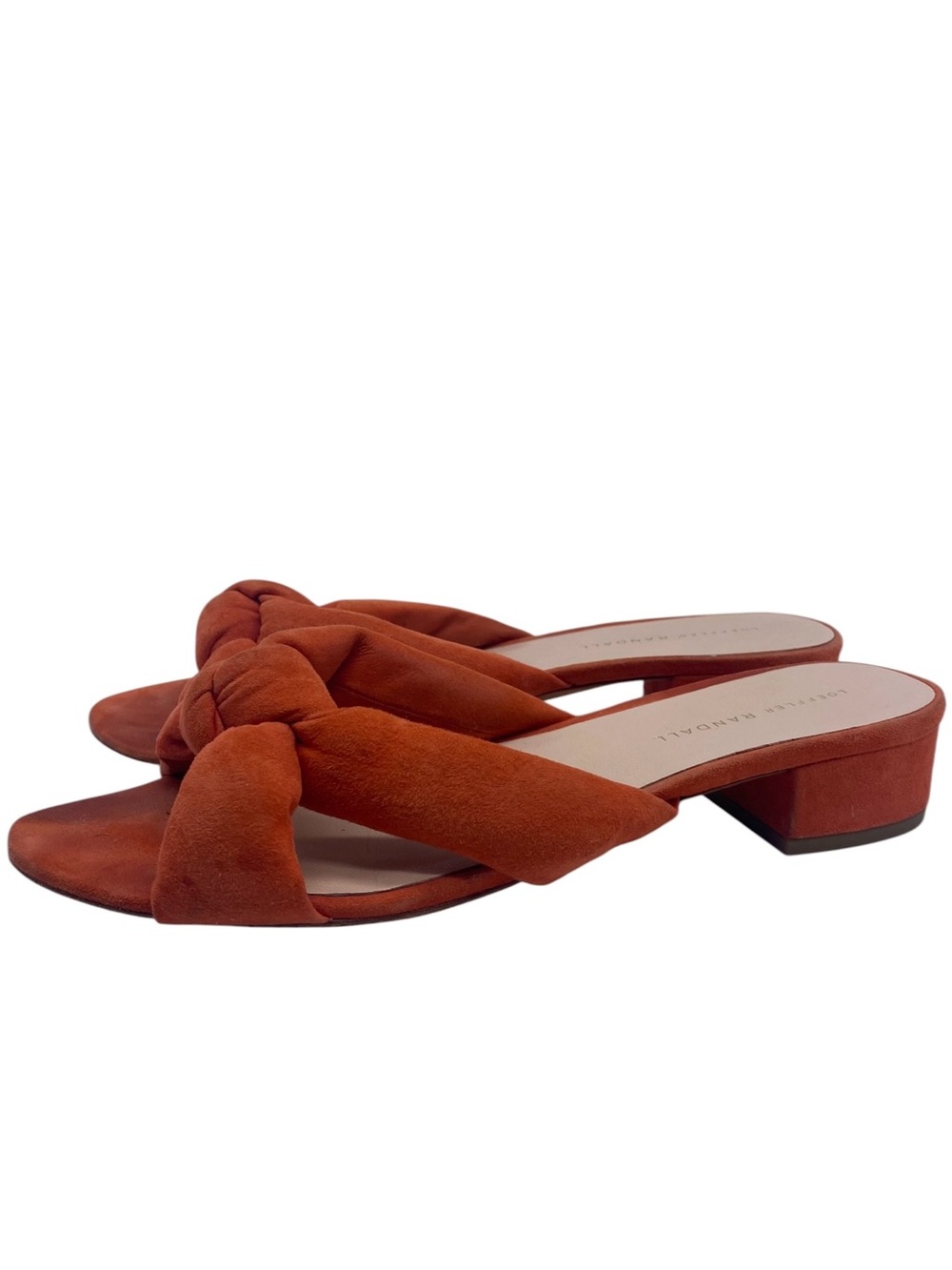 Loeffler Randall Leather Sandals Womens 9.5 Orange Suede Leather Knotted Chic